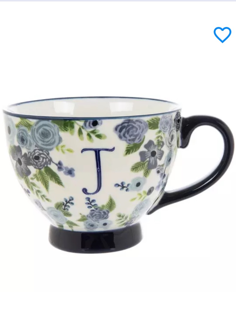 Hobby Lobby Ceramic Floral 'J' Letter Mug in Blue and Green